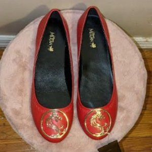 NWT Disney MULAN Red Flats with Gold Mushu Logo size Women's 9/10